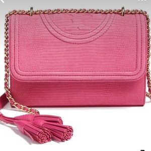 Tory Burch Fleming Snake Embossed Convertible Shoulder Bag